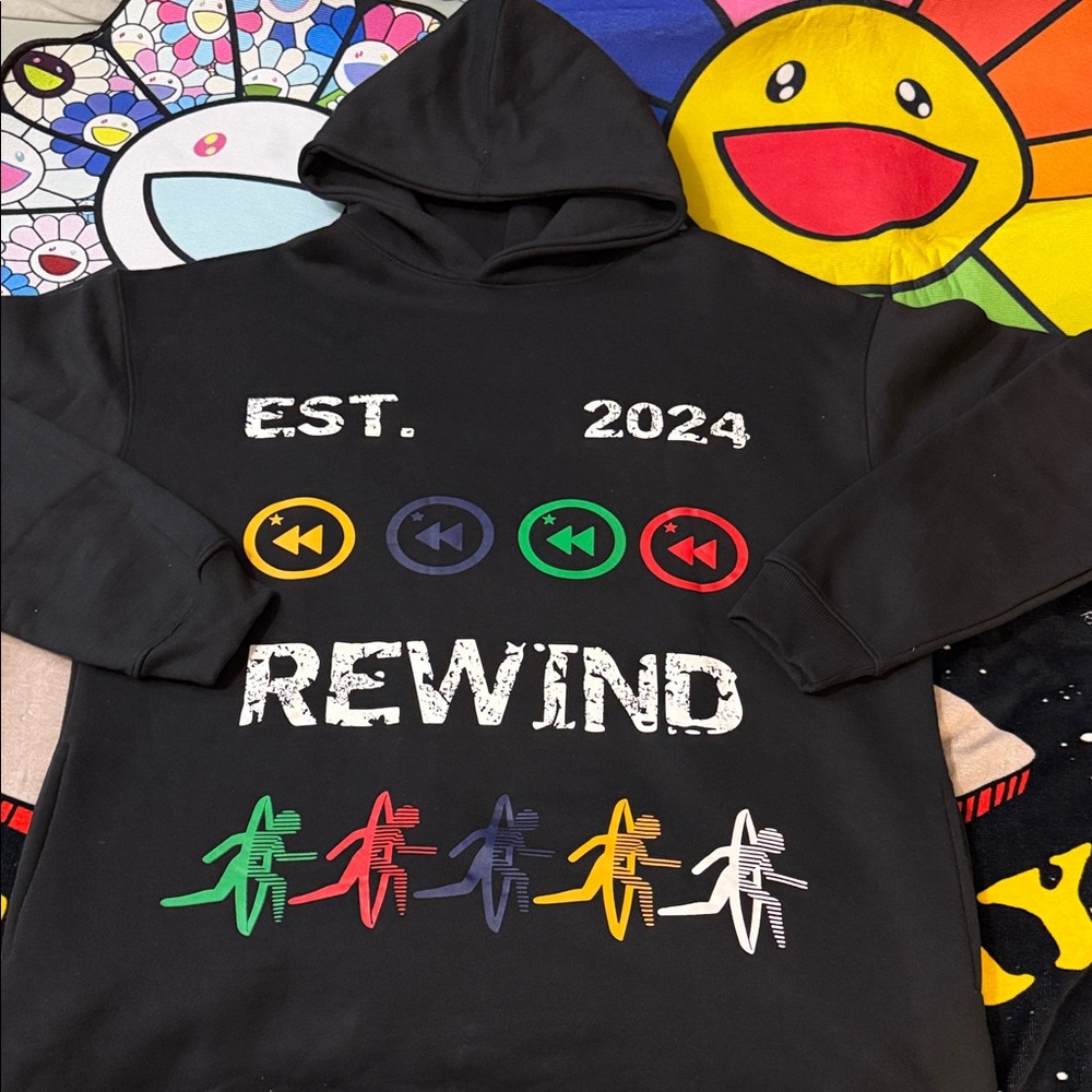 Rewind “Original Logo” Cropped Hoodie (Black)